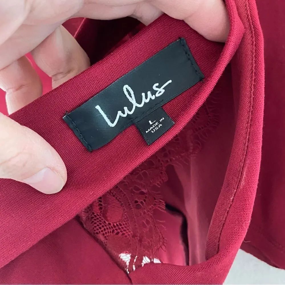 Lulus 2 piece Chic My Interest Burgundy red lace crop top dress mini skirt L - Picture 8 of 13